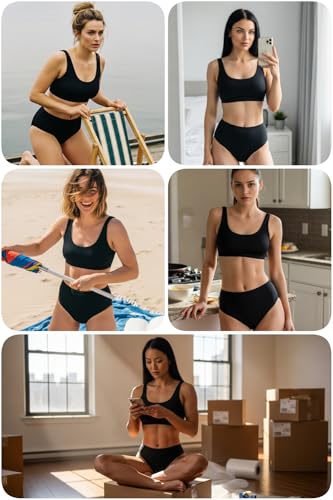 Tempt Me Medium Black High-Waisted Sporty Bikini Set Two-Piece Swimsuit