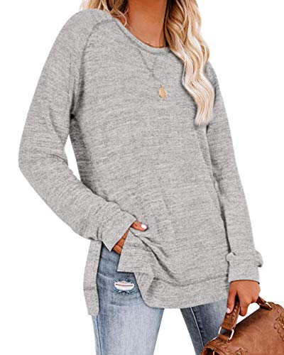 Aokosor Light Grey Long Sleeve Tunic Top for Women XL - Loose Fit Sweater for Leggings