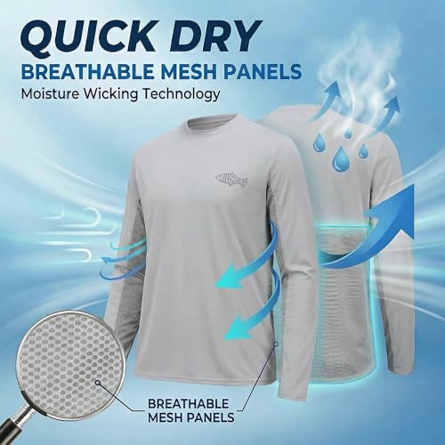 Men's Quick-Dry Fishing Shirt - UPF 50+ with Mesh Panels - Large Gray
