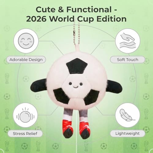 Soccer Keychain Plush Bag Charm - Soft Football Pendant - Black