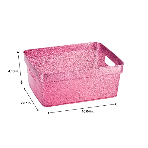 Small Glitter Tote Bins - 3 Pack Storage Baskets - Pink