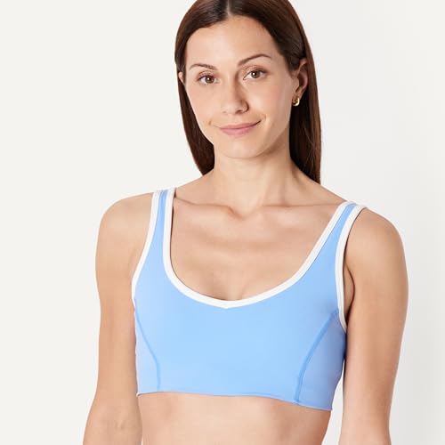 Amazon Essentials Women's Active FormFlex V-Neck Sports Bra - Large Light Blue/White