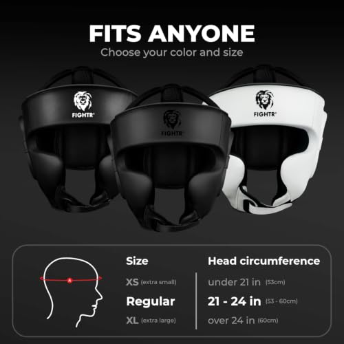 FIGHTR All Black MMA Boxing Headgear with Best Fit, Adjustable for Sparring & Martial Arts