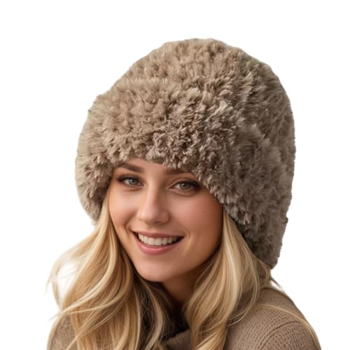 Warm Faux Fur Winter Beanie Hat - Small-Medium Brown