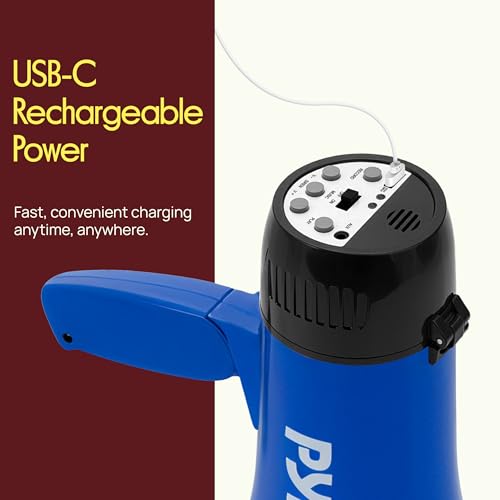 Pyle Rechargeable Blue Megaphone with Voice Recording, Siren & AUX Input - 30W, 1200-Yard Range