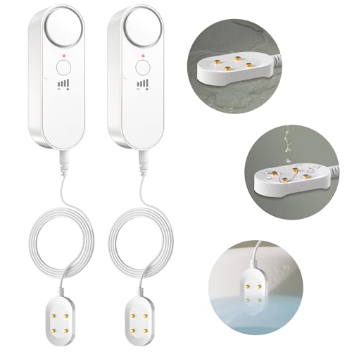 Daytech 3in1 Water Alarm for Basements with 6.5ft Detection Cable Water Sensor for Bathroom Water Leak Detectors for Home RV Kitchen Sump Pump Alarm for Water Heater Washing Machine Sink (2 Pack)