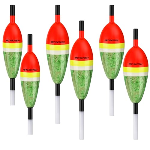 THKFISH Red/Green Mixed 6PCS Slip Bobbers - Balsa Wood Fishing Floats for Crappie Bluegill Trout