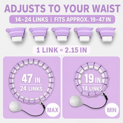 Weighted Fitness Hoop - 47 Inch Adjustable Infinity Ring - Purple