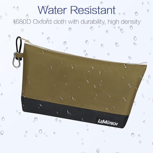 LeMotech Zipper Tool Bag with Carabiners, Water Resistant Stand-Up Utility Pouch Heavy Duty 1680D Oxford, Multipurpose Storage Pouch, 9 Pack