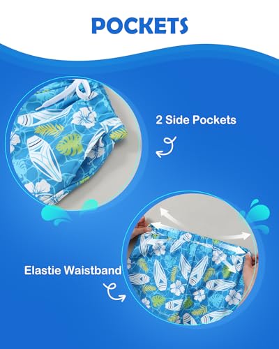 Boys Swim Trunks with Compression Liner - Blue, 5-6 Years