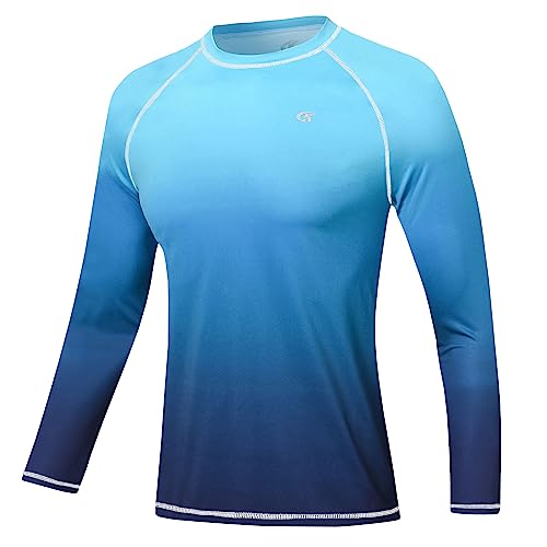 Men's Long Sleeve Rashguard - UPF 50+ Sun Protection, Large - Blue Gradient