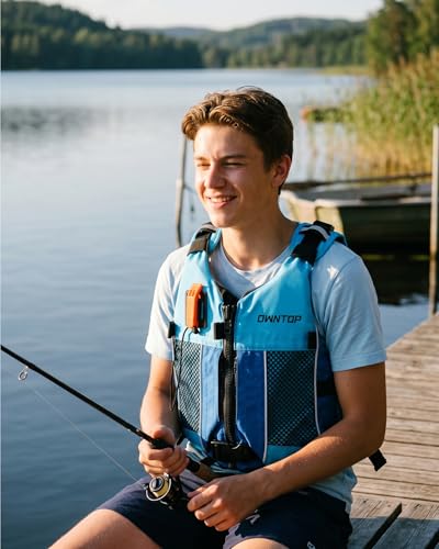 Owntop Blue Adult M/L Swim Jacket with Hydration Pack & Whistle – Water Sports