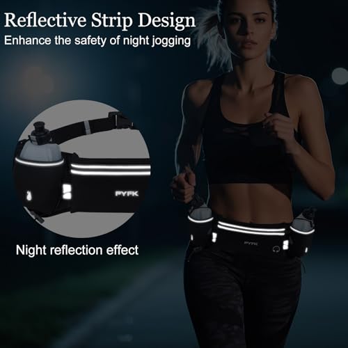 Running Belt with Water Bottles - Black Reflective, Fits 7" Phones