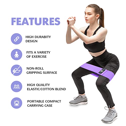 CFX Resistance Bands Set for Workout, Non-Slip Fabric Booty Bands with 3 Levels, Dark Purple & Purple