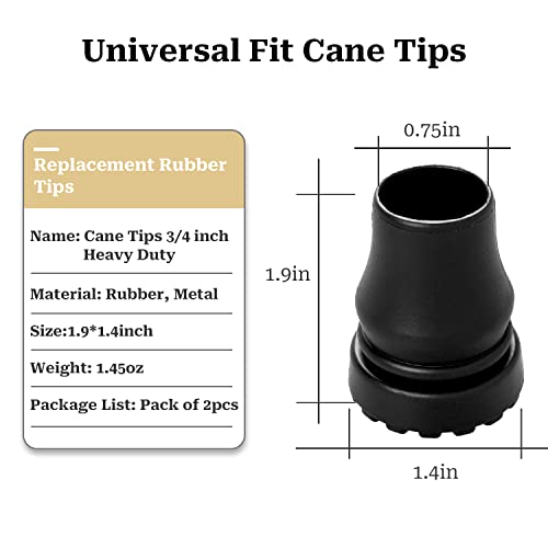 Replacement Cane Tips 3/4 Inch - Heavy Duty Anti-Slip Rubber Tips