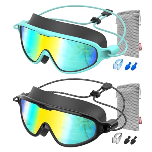 Aegend Aqua & Black Kids Swim Goggles with Bungee Strap – No Leaking Anti-Fog, Small (Ages 6-14)
