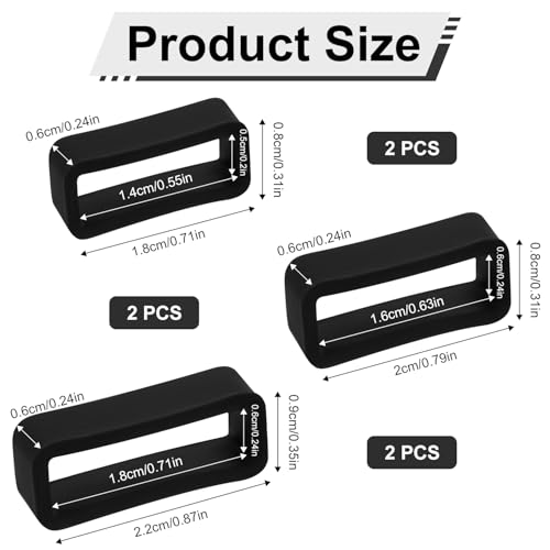 Silicone Watch Band Keepers - 6 Piece Replacement Loop Set - Black