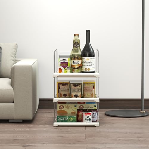 3 Pack Stackable Closet Organizers and Storage Shelves - Transparent Sweater Organizer for Closet, Bathroom, Kitchen, Cupboard, Laundry Room, and Office