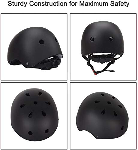 Adjustable Kids Helmet and Protective Gear Set - Black Set, Small