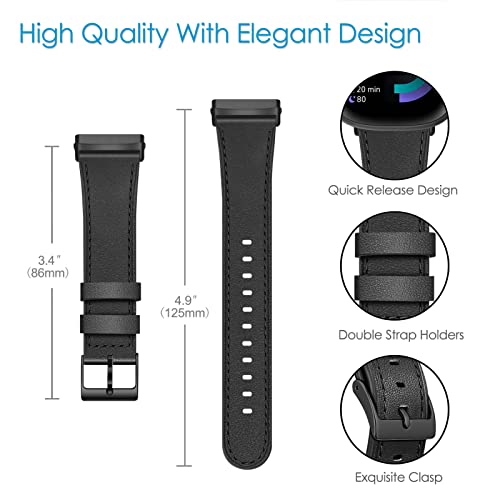 Genuine Leather Watch Band for Fitbit Versa 4/3 & Sense 2 - Black
