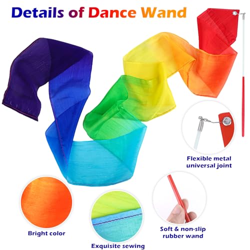 Rainbow Dance Ribbons - 100% Silk Streamers for Kids - 1-Pack