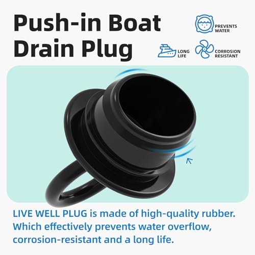 PVC Push-in Boat Drain Plug - Livewell Plug for 1-1/2" Thru-Hull Drain - 1 Pack