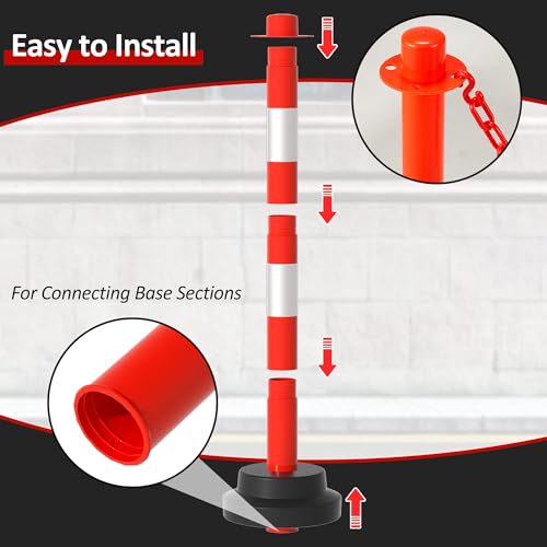 Dragosum [2 Pack] 34 inch Traffic Delineator Post with Weighted Base, Orange Safety Cones with 5 FT Plastic Chain, Safety Barriers with Reflective Collar for Parking Lot, Driving Training