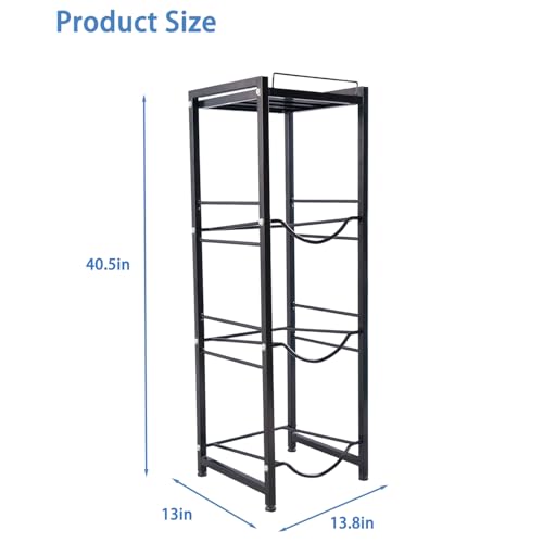 5 Gallon Water Jug Holder, Water Bottle Holder with Top Shelves, 4-Tier Water Jug Rack Water Jug Stand Heavy Duty Water Bottle Storage Rack Dispenser Stand Organizer for Kitchen,Office, Black