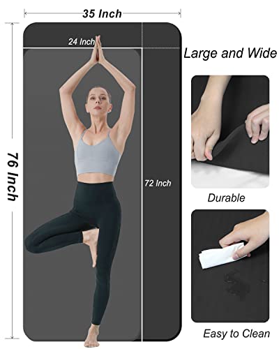 Black YR Yoga Mat 76x35 Inch Non Slip Exercise Mat 10mm Thick for Yoga & Workout