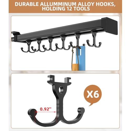 Pull Out Broom Holder With Adjustable Double Row Sliding Hook, Multifunctional Slide Broom And Mop Storage/Organizer Garage Organization Hooks, for Closet Laundry Garage - 36cm/14.17in