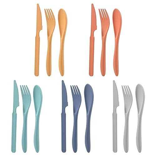 Reusable Wheat Straw Cutlery Set - 5 Pieces Travel Set Style 4