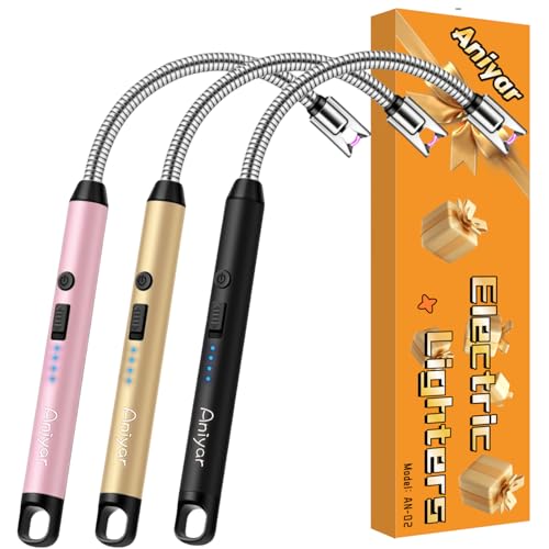 Rechargeable Electric Lighter 3-Pack with 360° Neck - Black, Rose Gold & Champagne Gold