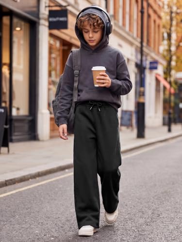 Cooraby Boys Baggy Fleece-Lined Sweatpants 13-14 Years, Black/Dark Grey/Gray/Light Grey, 7-16Y