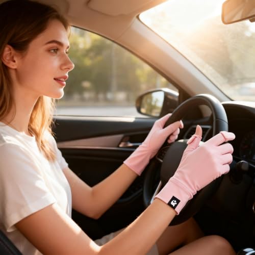 Thin Ice Silk Sun Gloves for Women - UV Protection, Touchscreen, Pink