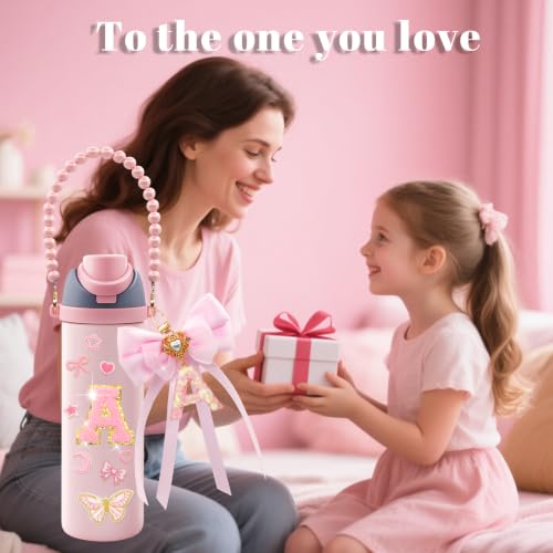 Personalized Pink Letter Accessories Set for Owala Bottle - Letter A