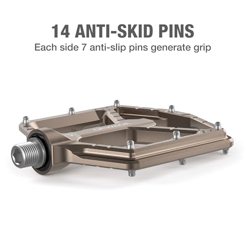 GEWAGE Brown Aluminum Flat MTB Pedals with Anti-Slip Pins & Sealed Bearings