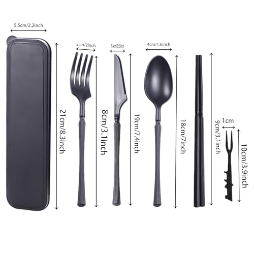 Wheat Straw Travel Utensils Set - Reusable Eco-Friendly Camping Cutlery - Black