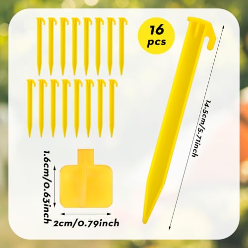 Heavy Duty Plastic Tent Stakes - 16 Pack Yellow Pegs for Lawn & Garden