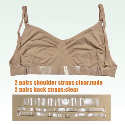 Women's Nude Dance Bra - Clear Strap, Backless, Beige, Size S