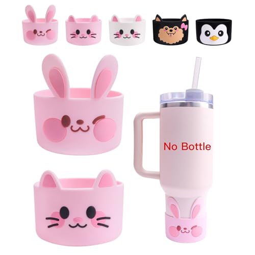 Silicone Protective Boot for Tumblers - 2 Pack Pink Rabbit & Cat Design