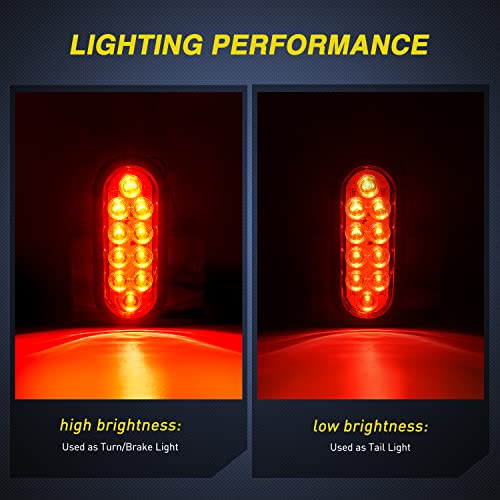 Nilight 6" Oval LED Trailer Tail Lights Red 4 Pack w/ Grommets & 3-Prong Plug