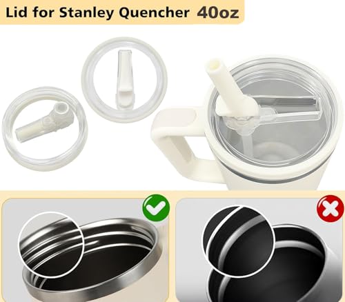 40oz Flip Straw Lid Replacement - 2 Pack, Leak-Proof for Stanley - White
