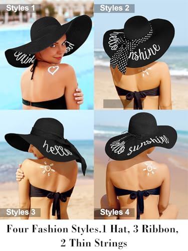Light Black Wide Brim Floppy Beach Hat for Women - Large