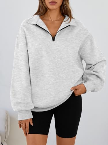 Women's Oversized Half-Zip Fleece Sweatshirt - Medium Grey