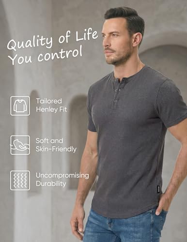 JMIERR Men's Slim Fit Henley Shirt Medium Grey 1 - Workout Athletic Tee