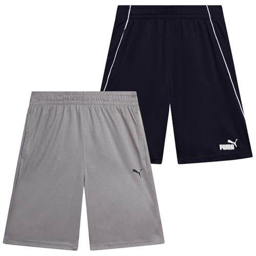 PUMA Boys 2 Pack Basketball Shorts - Active Performance, Navy/Grey, Sizes 4-20