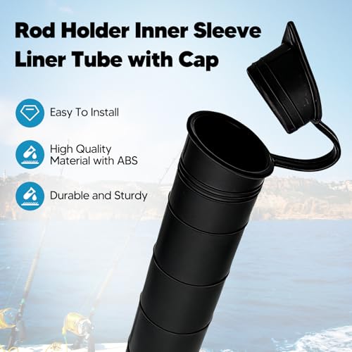 Amagogo 30° Boat Fishing Rod Holder with Shock-Absorbing Sleeve, Black Plastic, 19.5cm Height