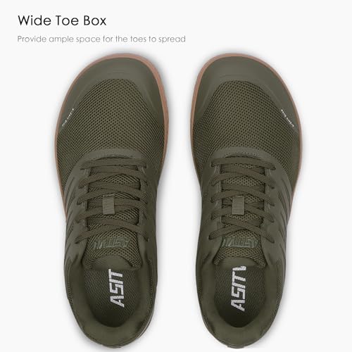 ASITVO Wide Men's Barefoot Zero Drop Sole Minimalist Sneakers Walking Shoes - Army Green, 11 Wide