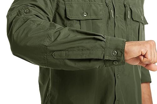 MAGCOMSEN Men's Long Sleeve Fishing Shirt XL Army Green - Hiking & Safari Wear
