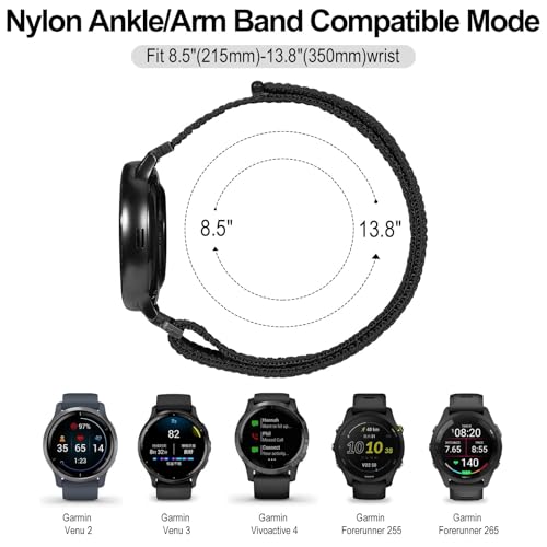 22mm Sport Ankle/Arm Band - Quick Release Nylon Strap Black - 8.3-14.2 inches
